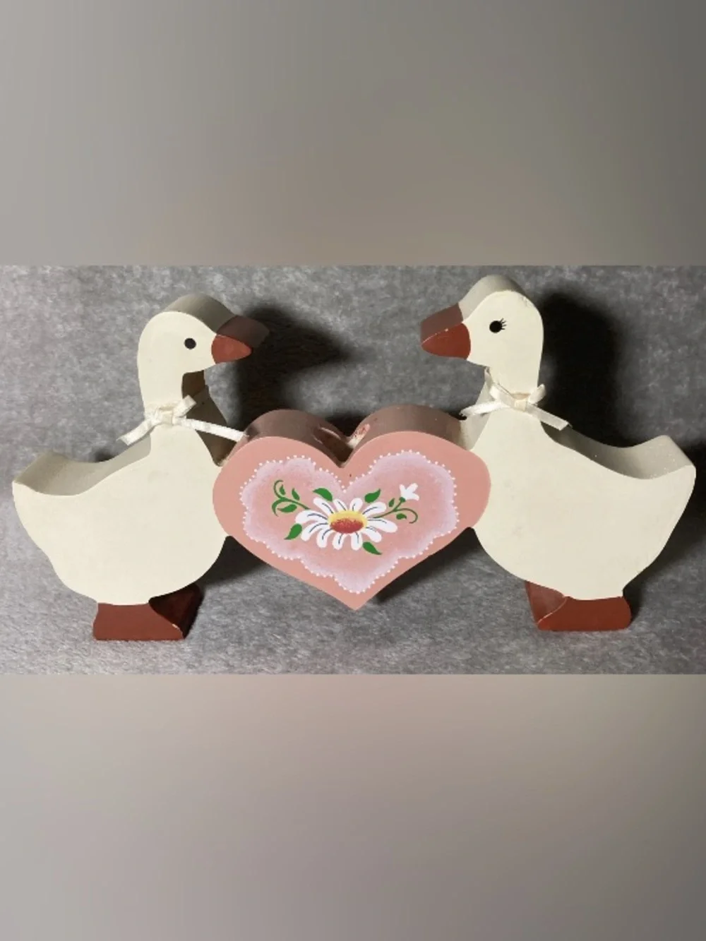 Duck Pair Candle Stick Holder Wood Rustic Cabin Country Decor 9”x5”
